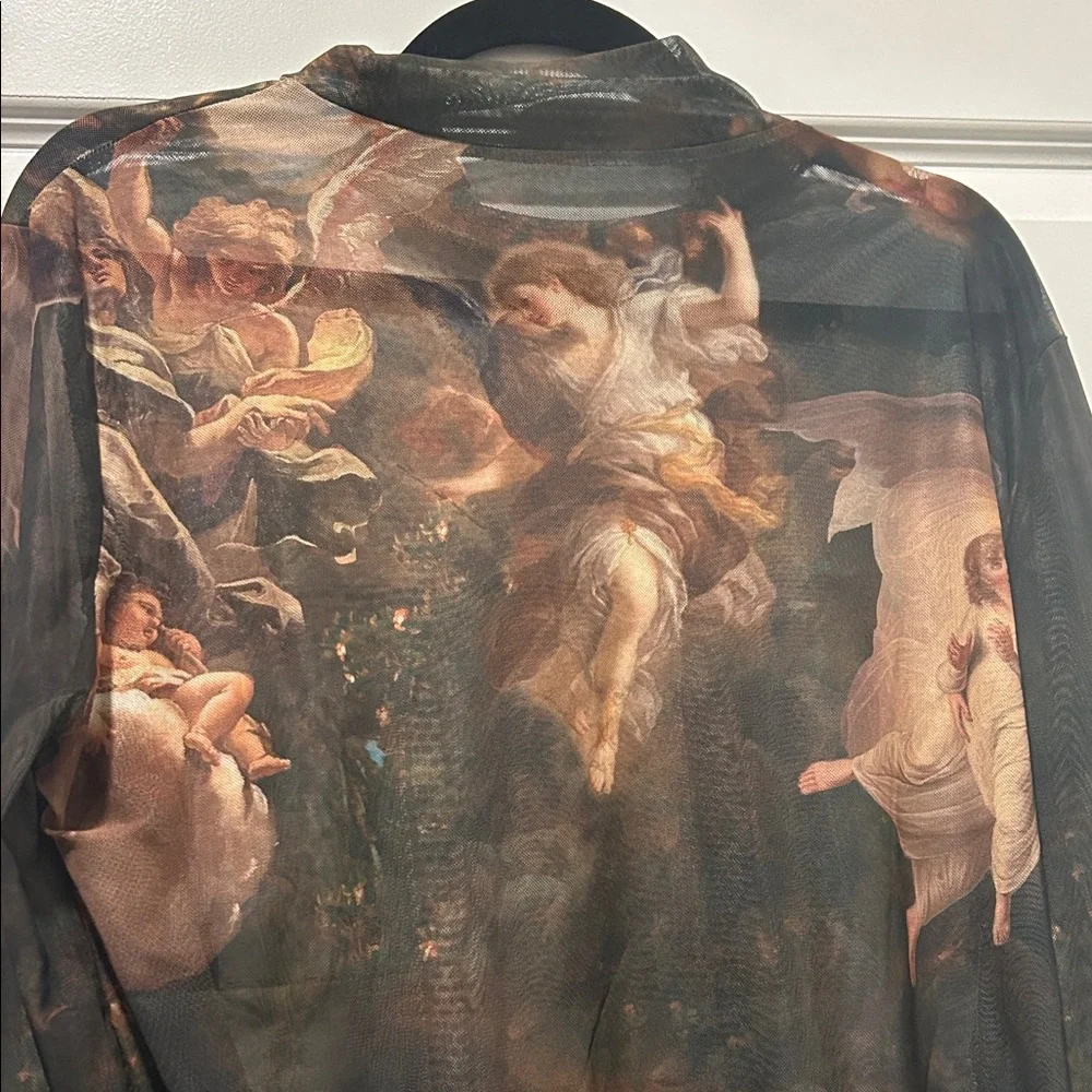 Sheer Renaissance Print Long Sleeve Top - Angelic Scene - Picture 2 of 3